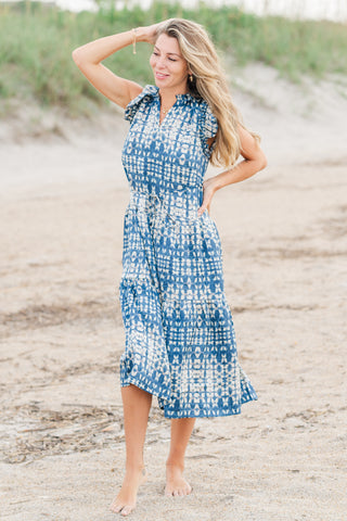Flutter Sleeve Tiered Midi Dress
