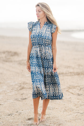 Flutter Sleeve Tiered Midi Dress