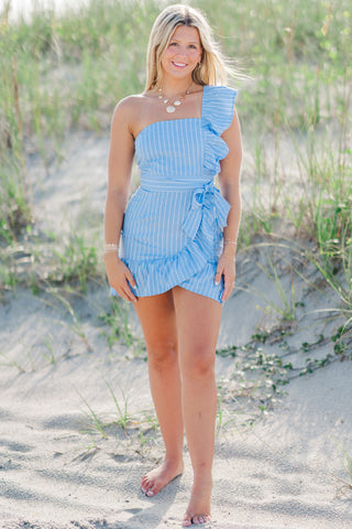 One Shoulder Wrap Mini Dress
