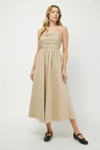 Ruched Bodice Cotton Maxi Dress