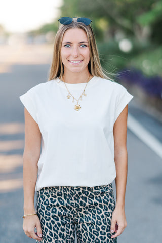Rolled Cap Sleeve Cotton Top