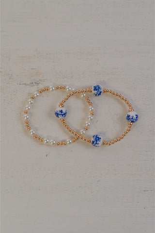 Blue and White Stationed Bracelets