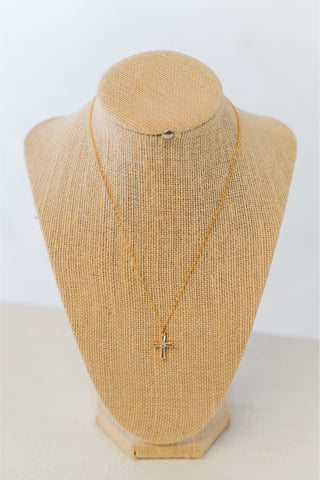 Pave Baguette Cross Pendant Necklace