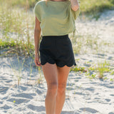 Eyelet Poplin Scalloped Hem Shorts