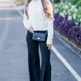 Crewneck Button Down Puff Sleeve Cardigan