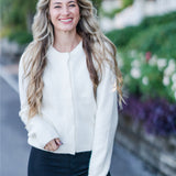 Crewneck Button Down Puff Sleeve Cardigan