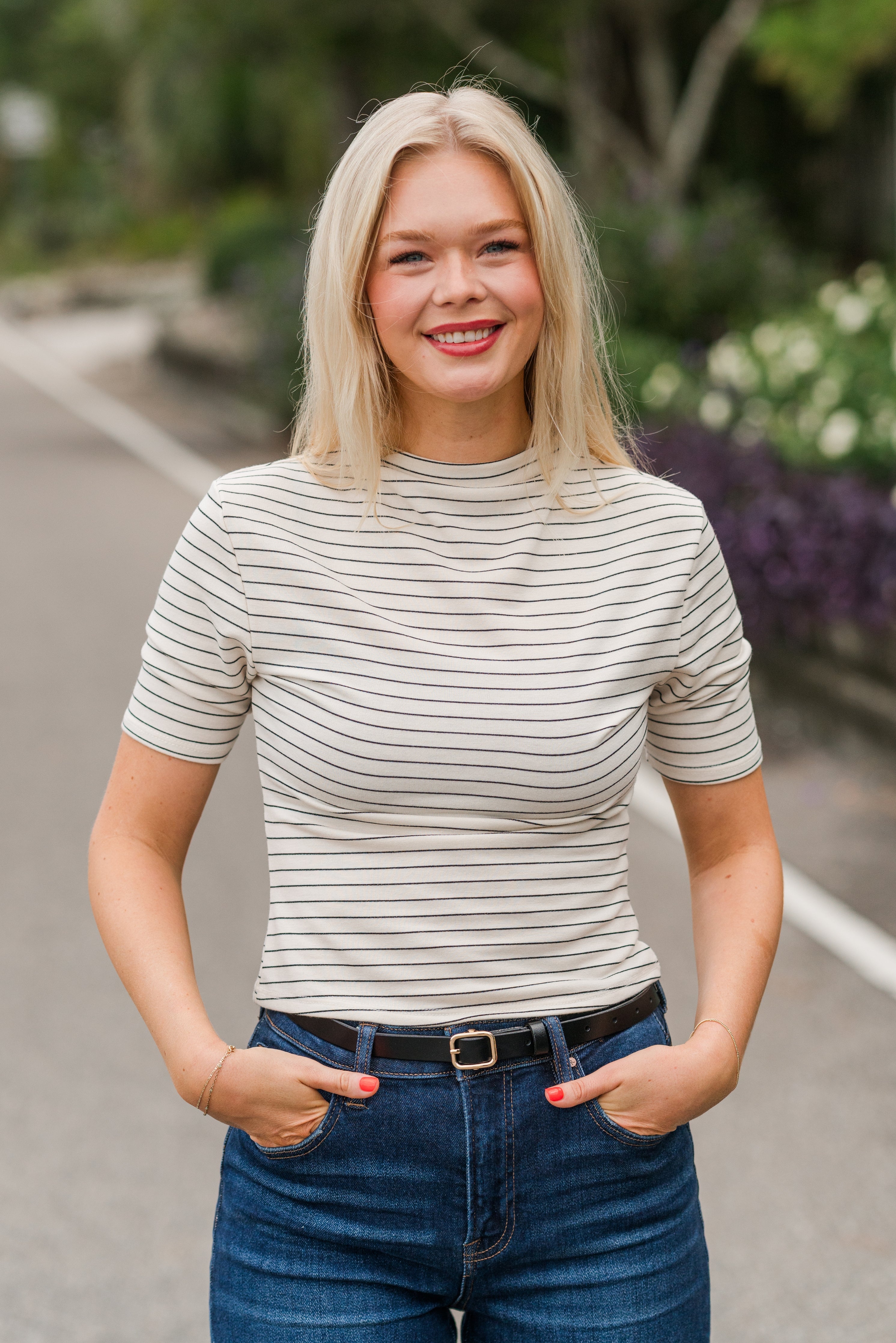 Stripe Mock Neck Top
