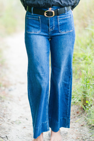High Rise Crop Wide Pocket Jeans
