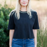 Pearl Neckline Semi-Cropped Knit Top