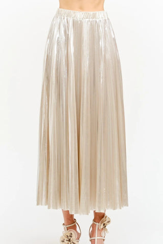 Pleated Metallic Midi Skirt