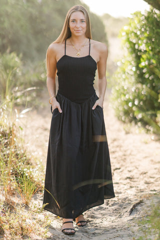 Crossback Mix Media Flare Maxi Dress