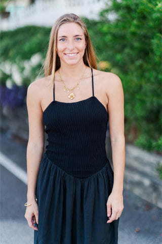 Crossback Mix Media Flare Maxi Dress
