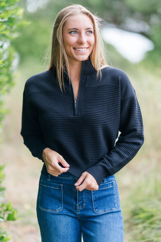 Waffle Knit Quarter Zip Pullover