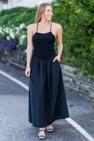 Crossback Mix Media Flare Maxi Dress