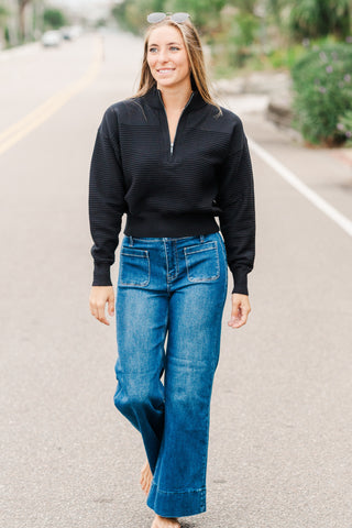 Waffle Knit Quarter Zip Pullover