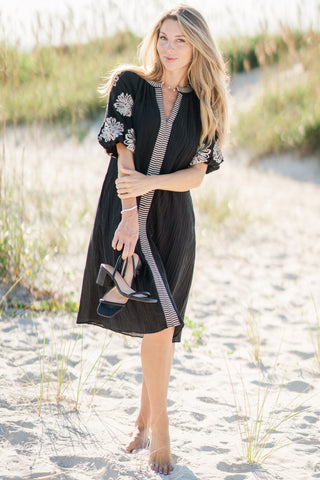 Embroidered Puff Sleeve Dress