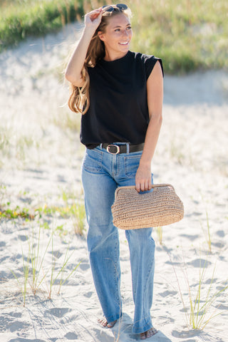 Rolled Cap Sleeve Cotton Top