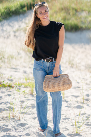 Rolled Cap Sleeve Cotton Top