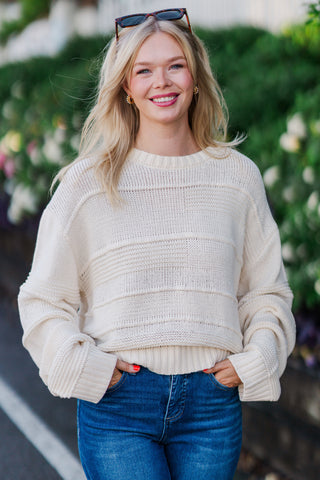 Crewneck Textured Shadow Stripe Sweater