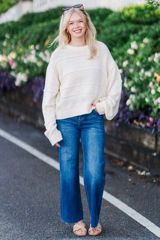 Crewneck Textured Shadow Stripe Sweater