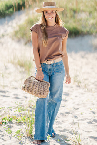 Rolled Cap Sleeve Cotton Top