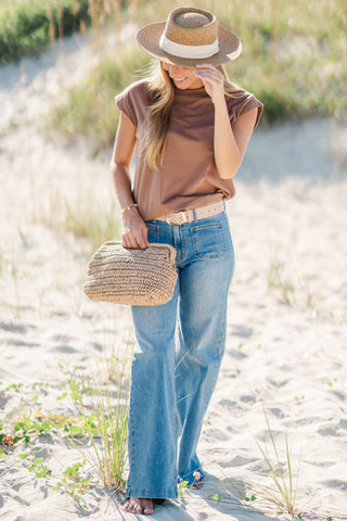 Rolled Cap Sleeve Cotton Top