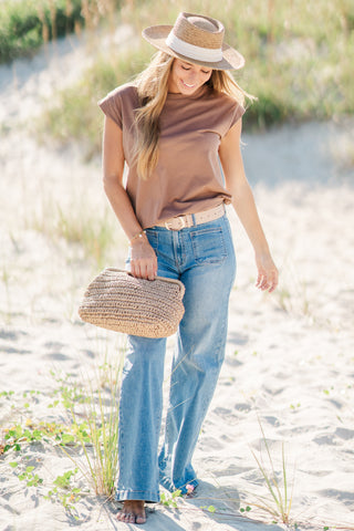 Rolled Cap Sleeve Cotton Top
