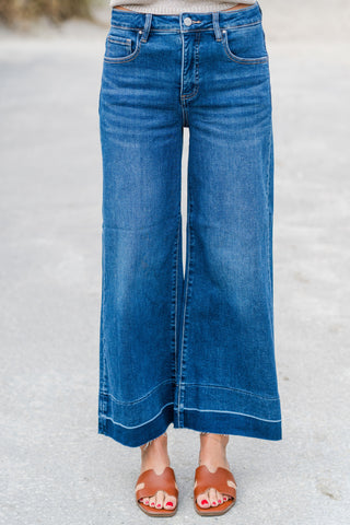 Tummy Control High Rise Crop Wide Hem Jeans