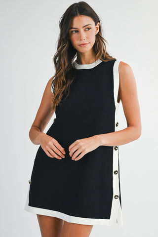 Colorblock Button Side Mini Dress