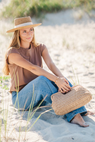 Rolled Cap Sleeve Cotton Top