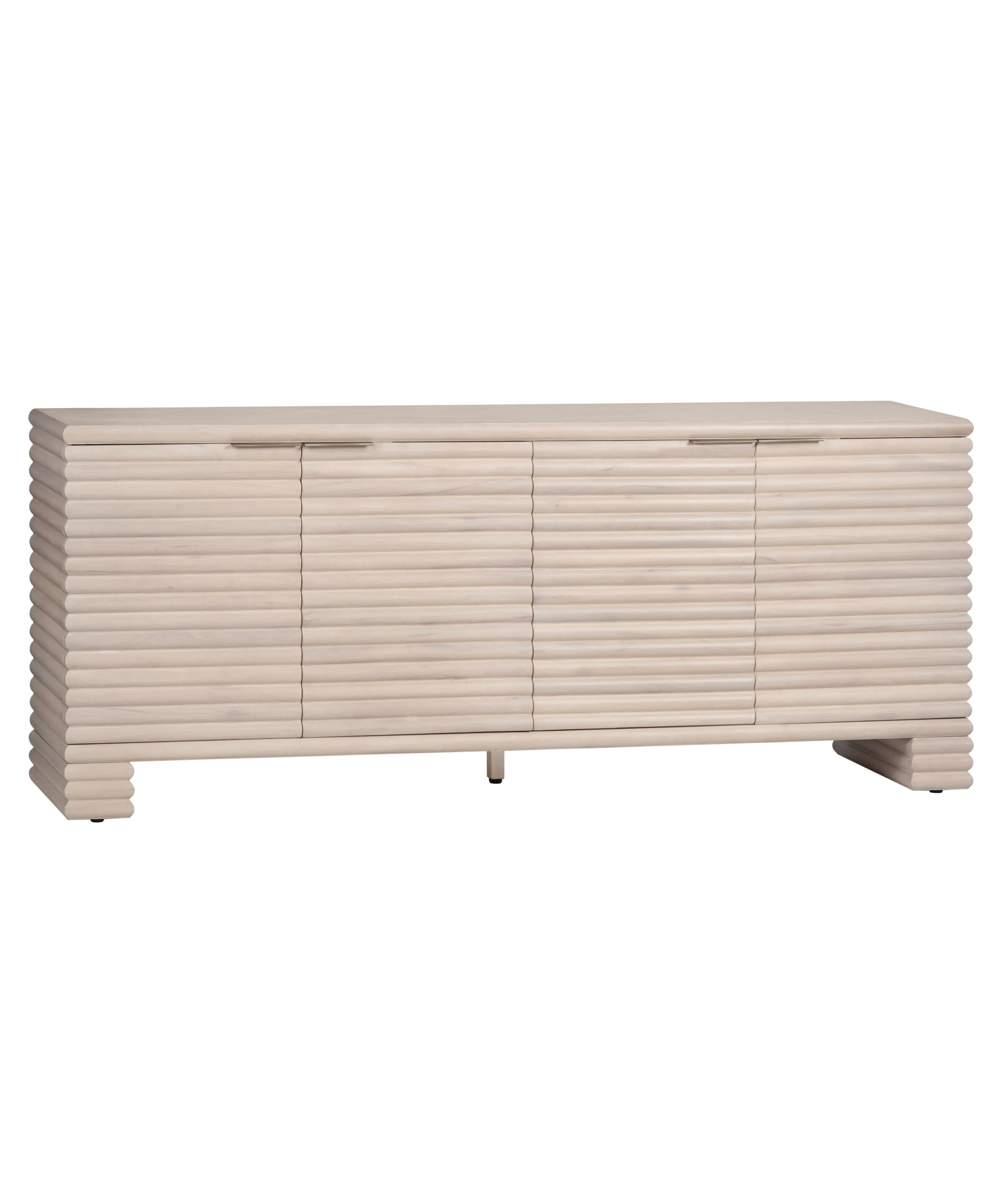 Beige sideboard with horizontal slats on a white background