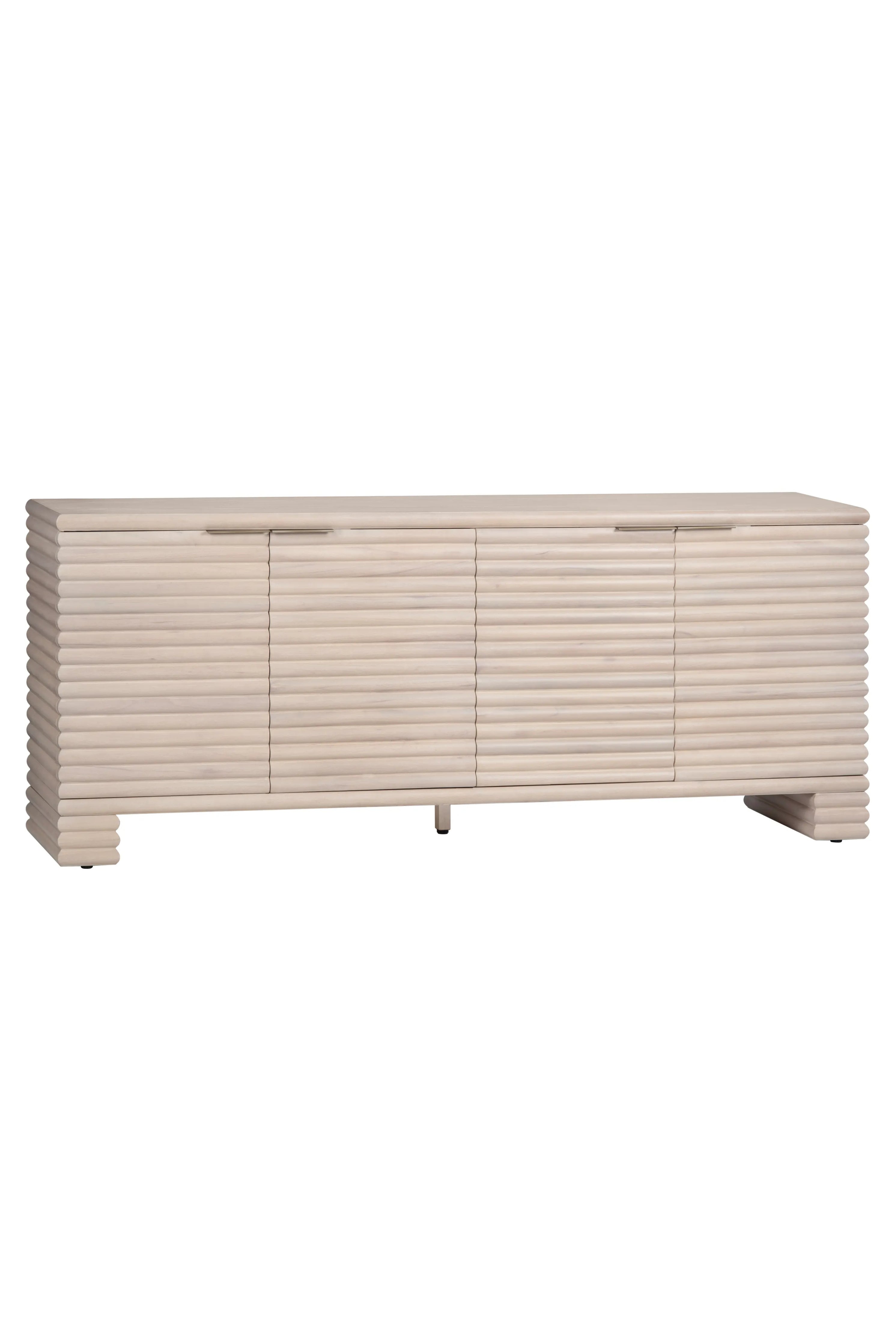 Beige sideboard with horizontal slats on a white background