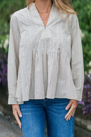 Long Sleeve Pleated Top