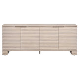 Beige sideboard with horizontal slats on a white background