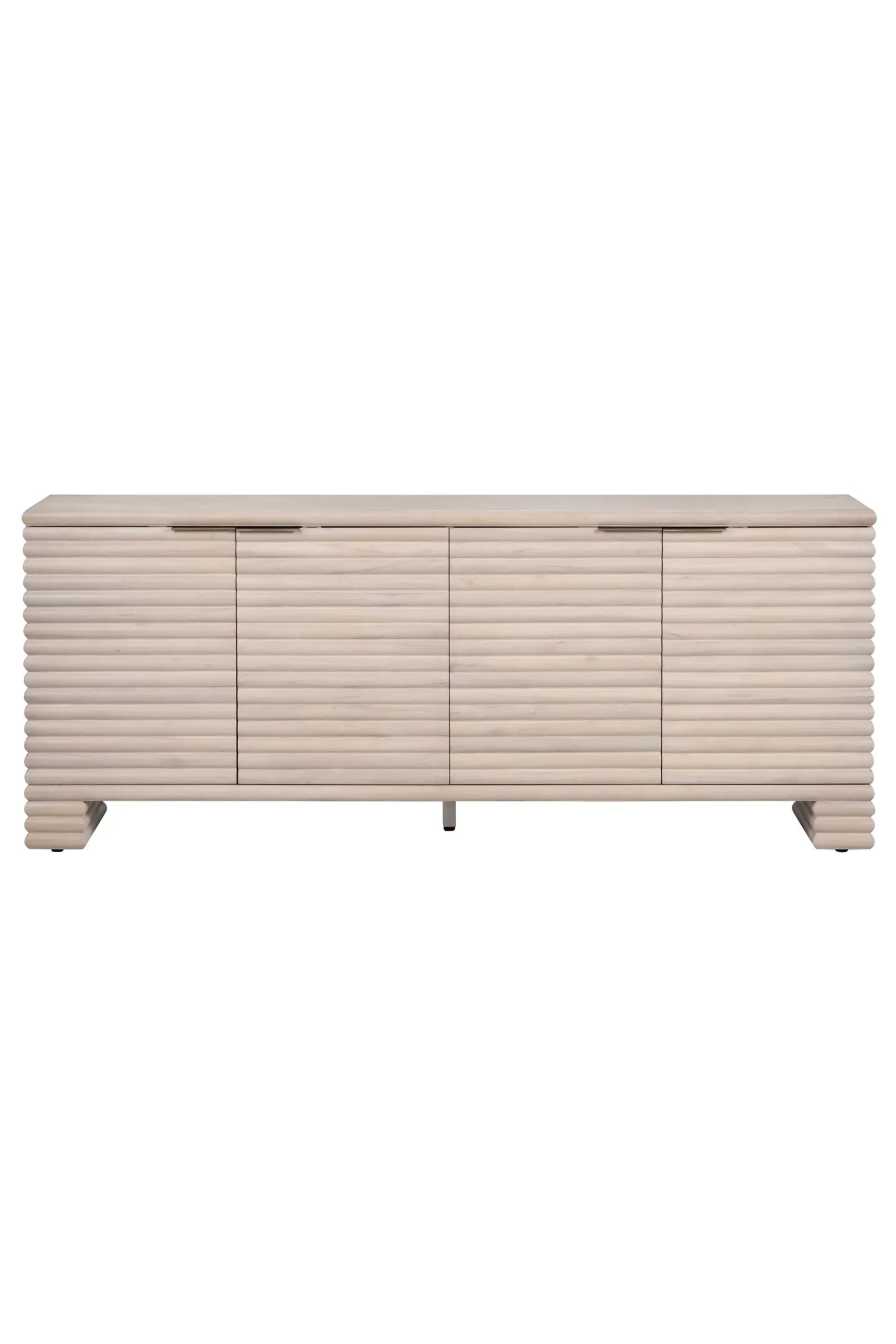 Beige sideboard with horizontal slats on a white background