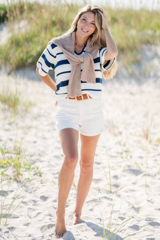 Striped V-Neck Short Sleeve Top