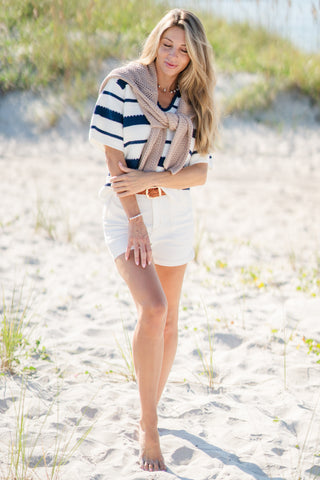 Striped V-Neck Short Sleeve Top