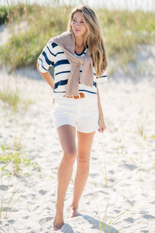 Striped V-Neck Short Sleeve Top