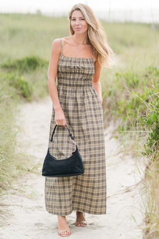 Plaid Open Back Maxi Dress with Adjustable Spaghetti Straps