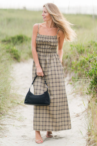 Plaid Open Back Maxi Dress with Adjustable Spaghetti Straps