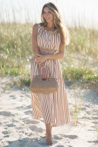 Smocked Waist Striped Dress