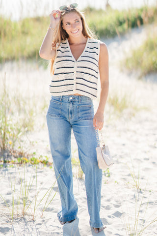 Button Front Crochet Sweater Vest