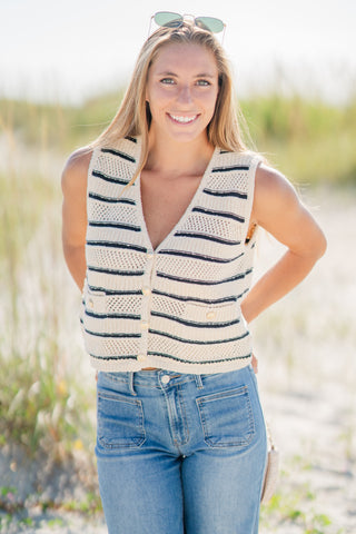 Button Front Crochet Sweater Vest