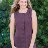 Sleeveless Square Neck Button Down Dress with Front Pockets