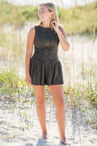 Suede Button Down Romper