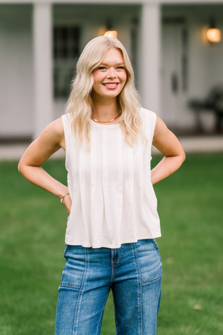 Pleated Front Sleeveless Top