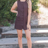Sleeveless Square Neck Button Down Dress with Front Pockets