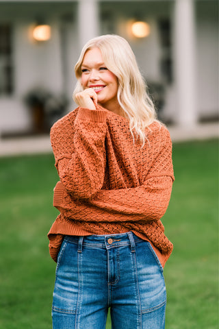 Crewneck Lattice Knit Sweater