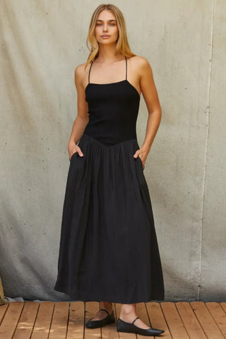 Crossback Mix Media Flare Maxi Dress