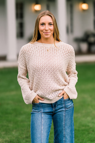 Crewneck Lattice Knit Sweater